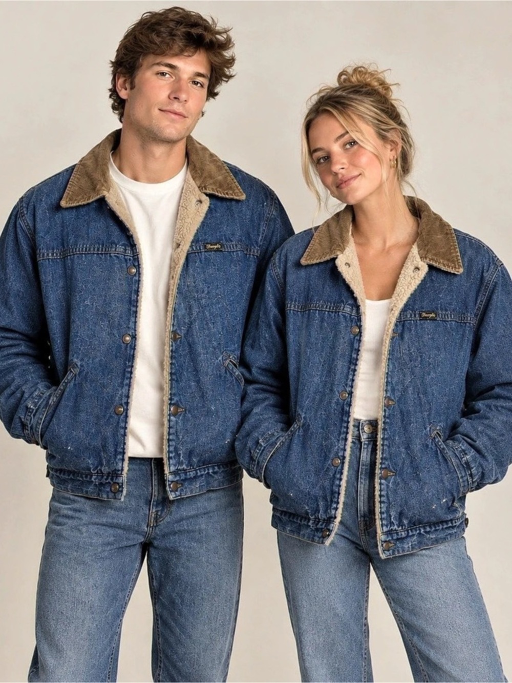 Wrangler Vintage 80s Sherpa-Lined Denim Barn / Chore Jacket with Corduroy Collar